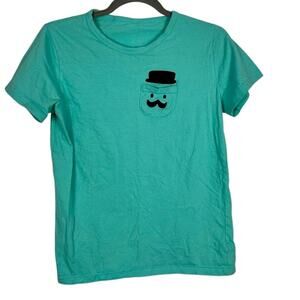 Green Graphic T-Shirt with Mustache Face Pocket